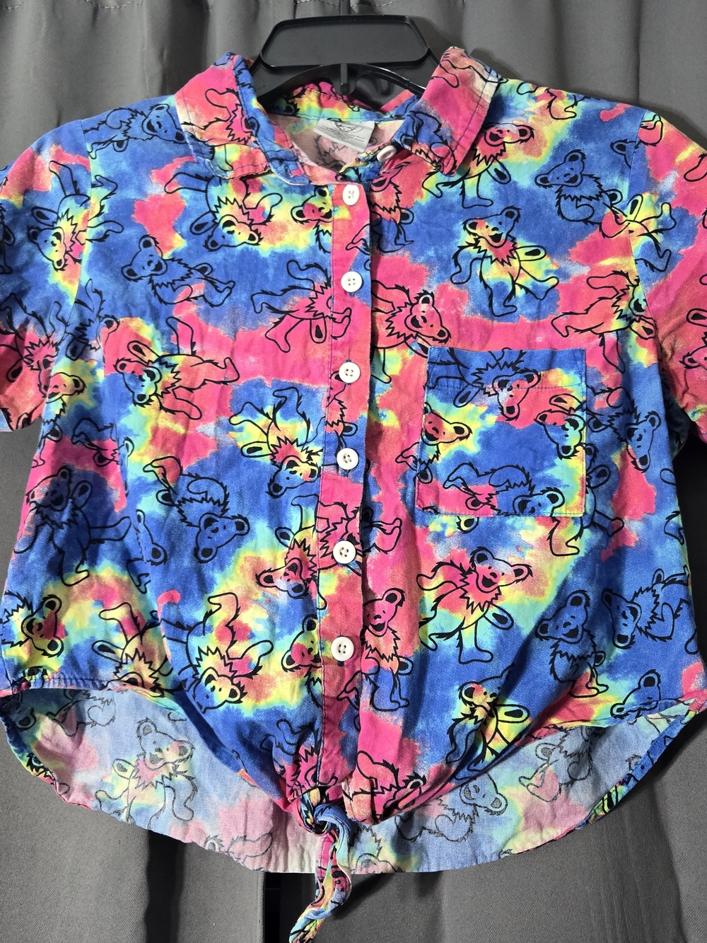Grateful Dead Kids Tie-Dye Button Front Shirt - Blue Pink Yellow